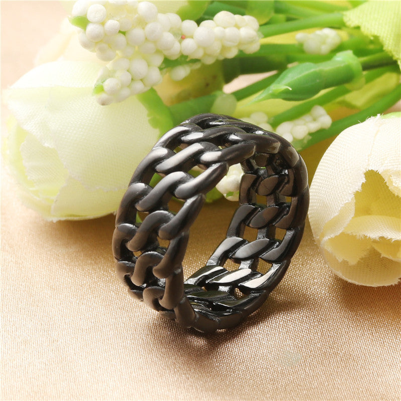 Retro Titanium Steel Hollow Chain Ring for Men - Trendy European and American Jewelry Accessory