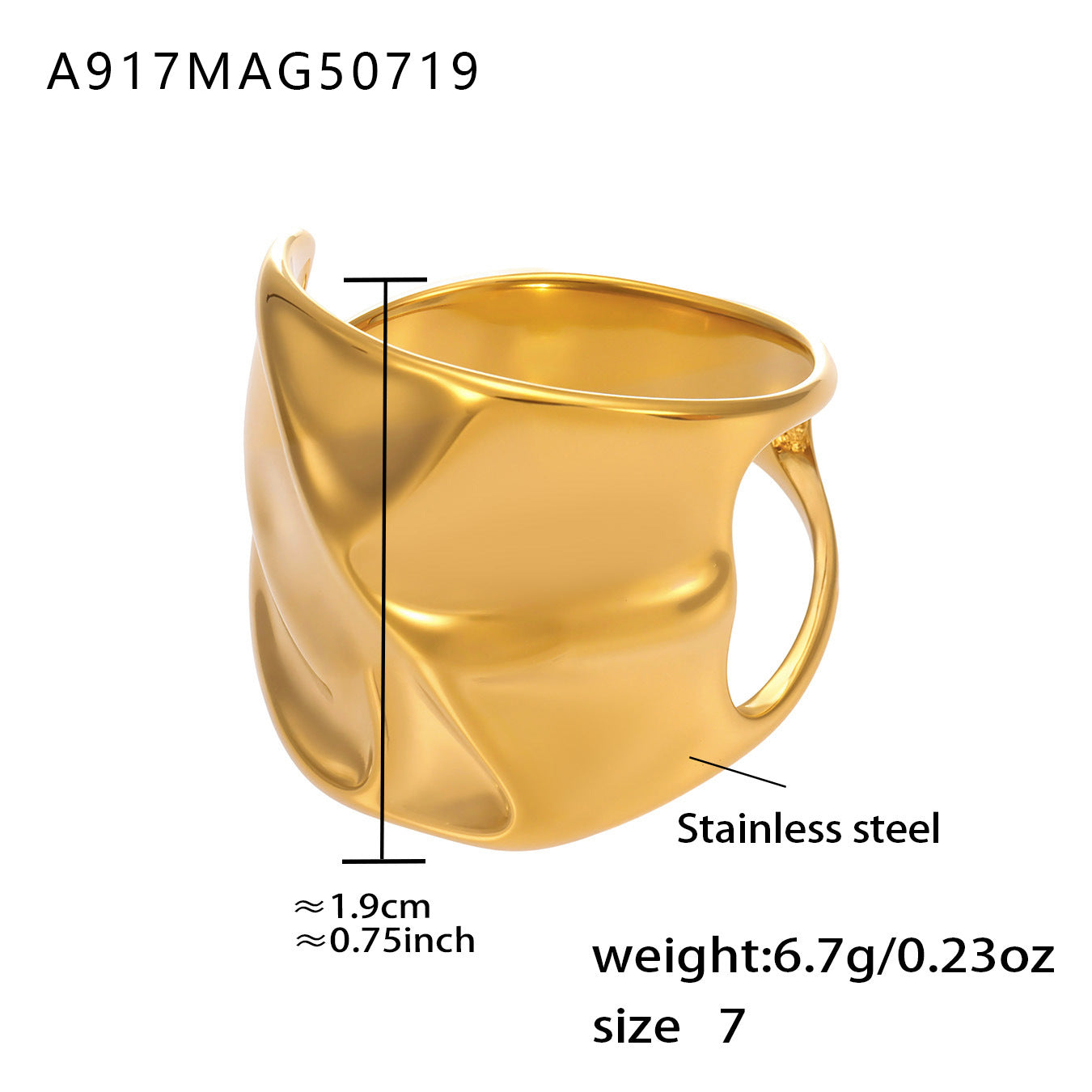 Planderful Open Knuckle Ring Titanium 18K Gold Plated Unisex