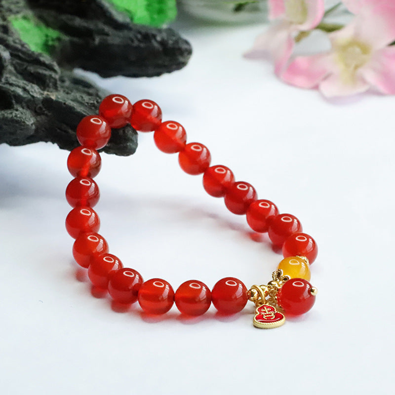 Red Agate and Yellow Chalcedony Sterling Silver Bracelet