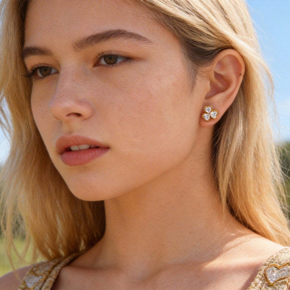 Stainless Steel Zircon Heart Earrings