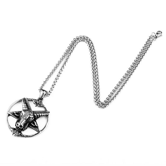 Retro Punk Titanium Steel Pendant with Satanic Pentagram and Sheep Head Design for Men