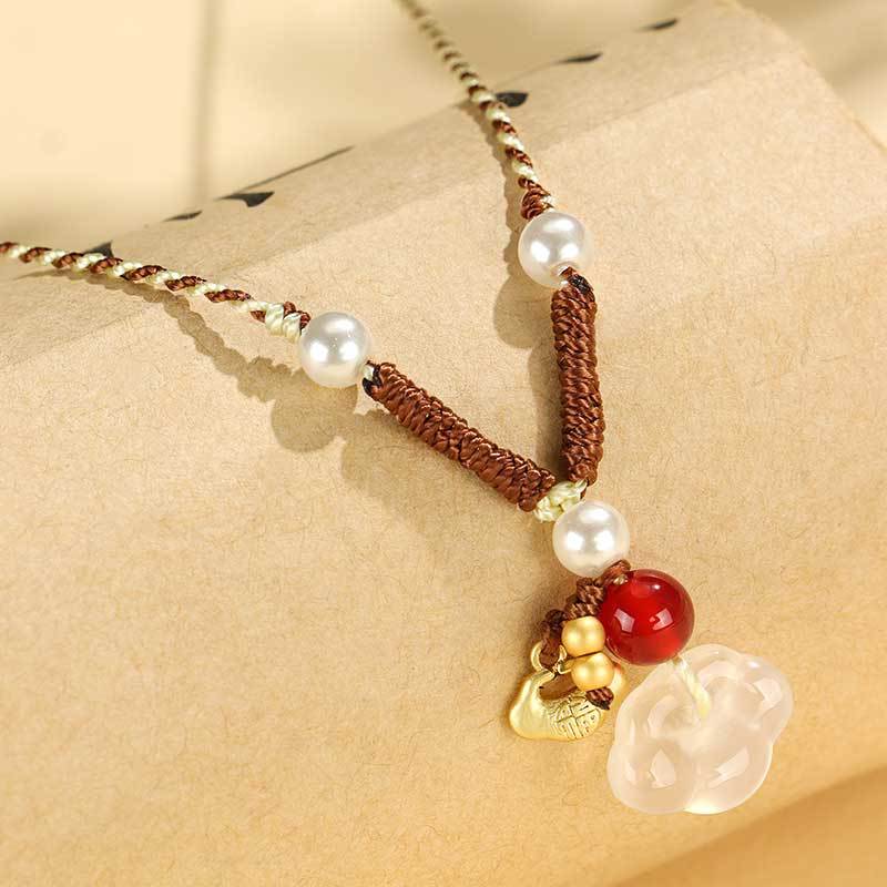 Agate Pearl Ruyi Lock Pendant Necklace