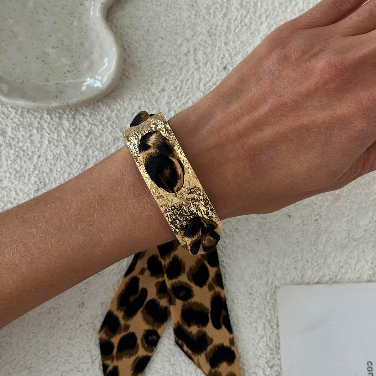 Planderful Silk Scarf Opening Bracelet Vintage Retro Gold Tone For Women Starfish Flower Engraved