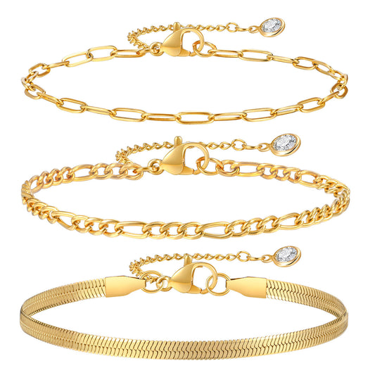 Three-Piece Stacked Bracelet 18 Gold INS Style Women's Fashion