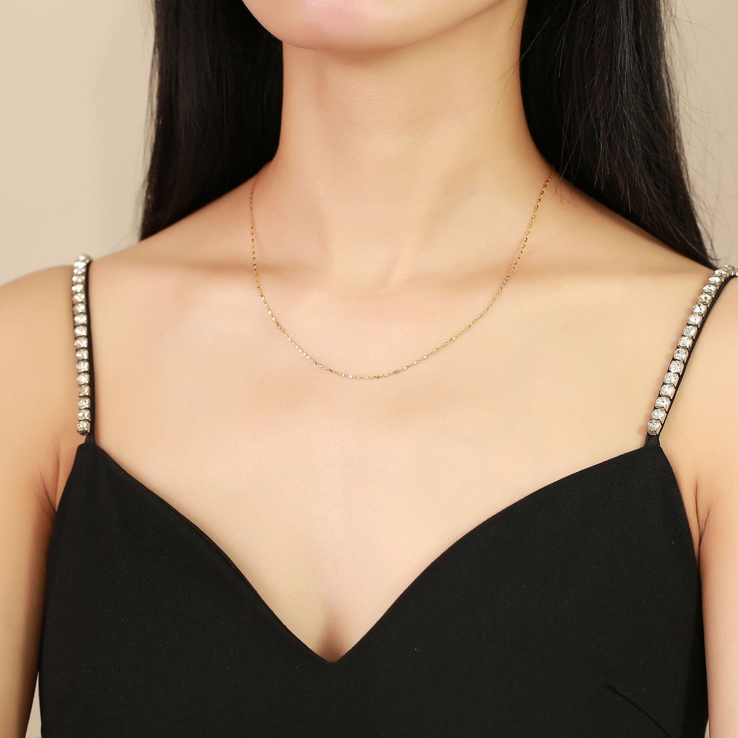 Titanium Steel Sparkling Necklace Gold Women's Fashion Accessories