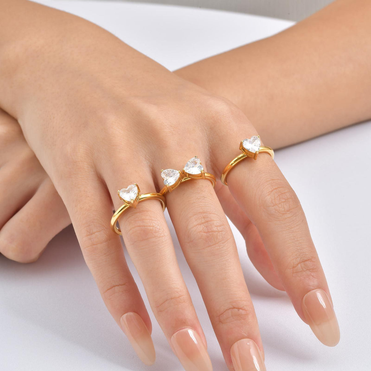 Stainless Steel Design Ring Heart-Shaped Zircon Four-Leaf Flower Opening Three-Piece Ring