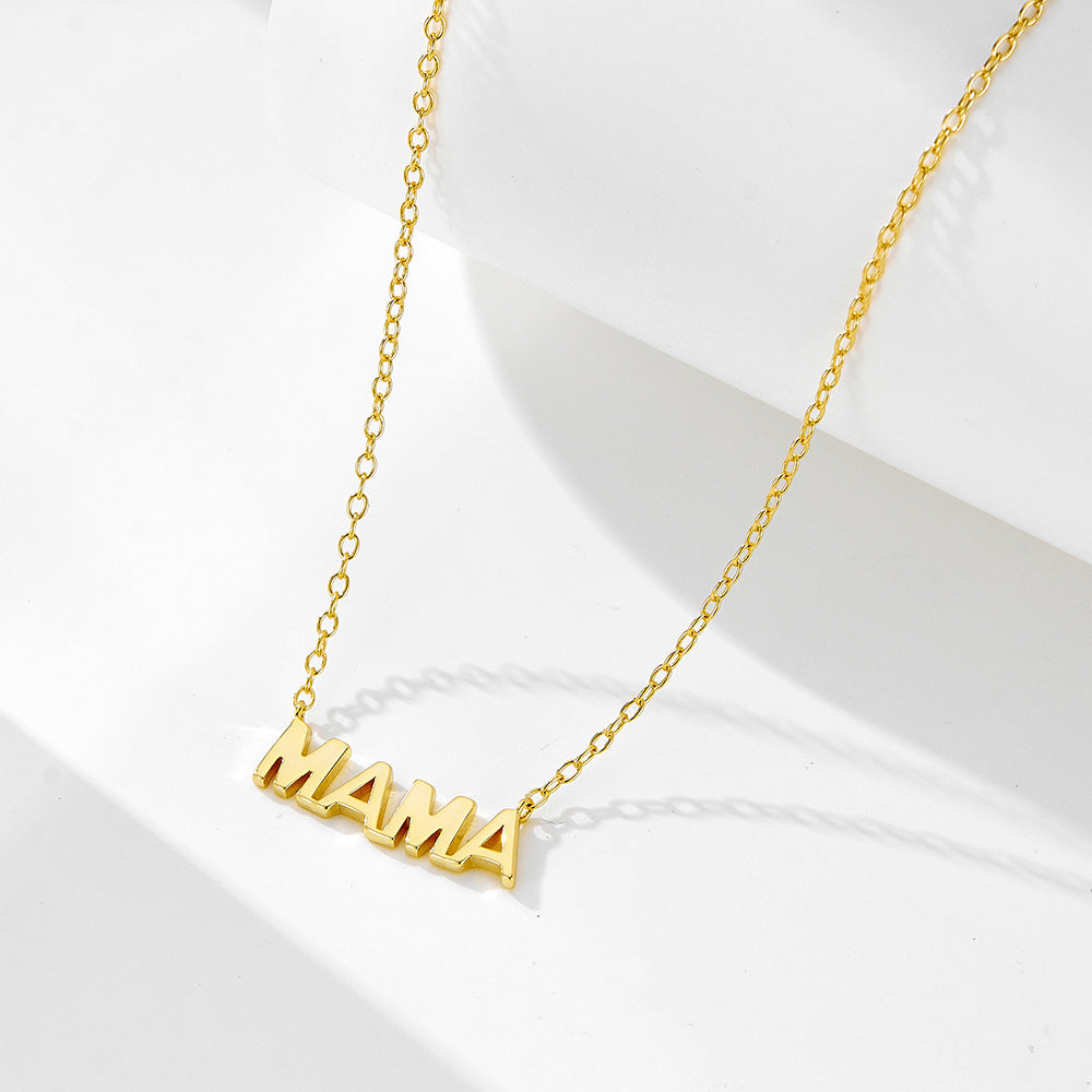 S925 Sterling Silver Plated 14k Glossy Mama Letter Pendant Mother'S Day Necklace Wind