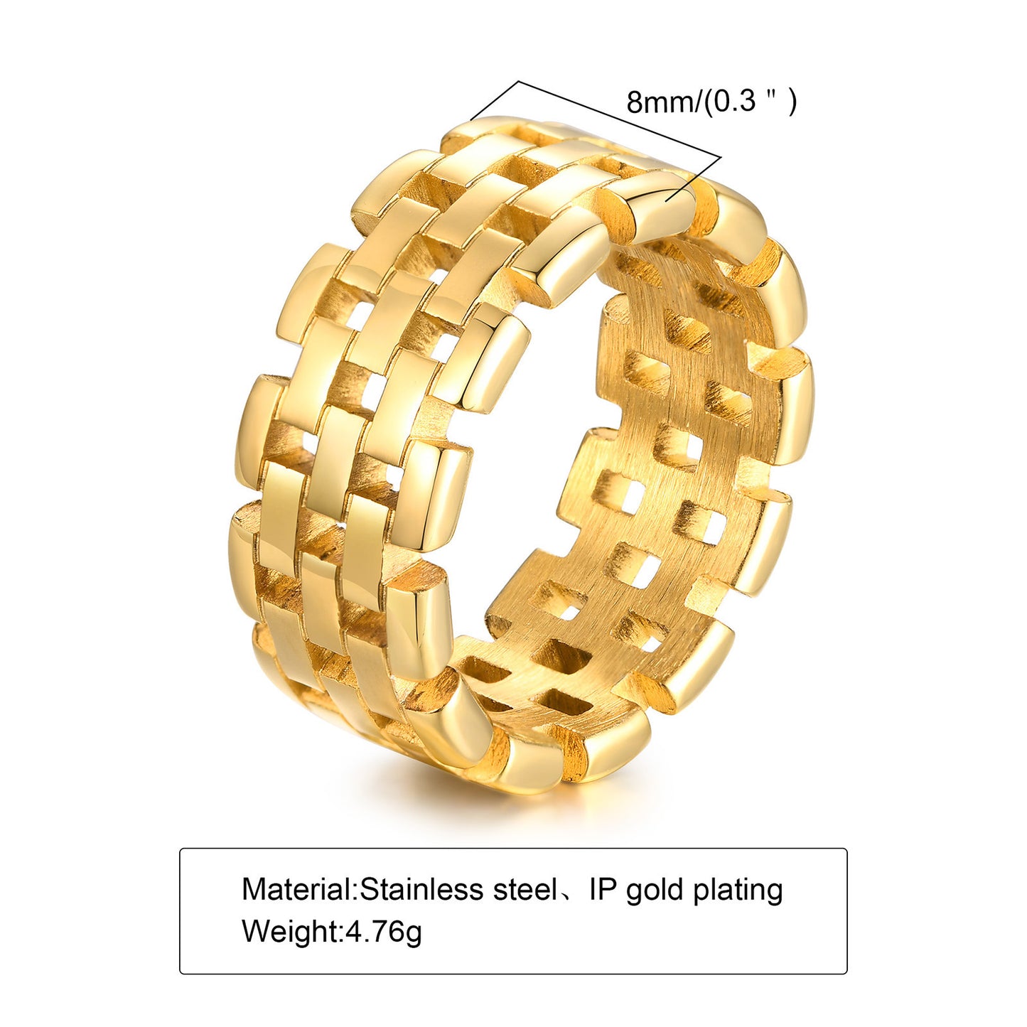 Stainless Steel Strap Ring Gold Women Personalized Fashion Jewelry