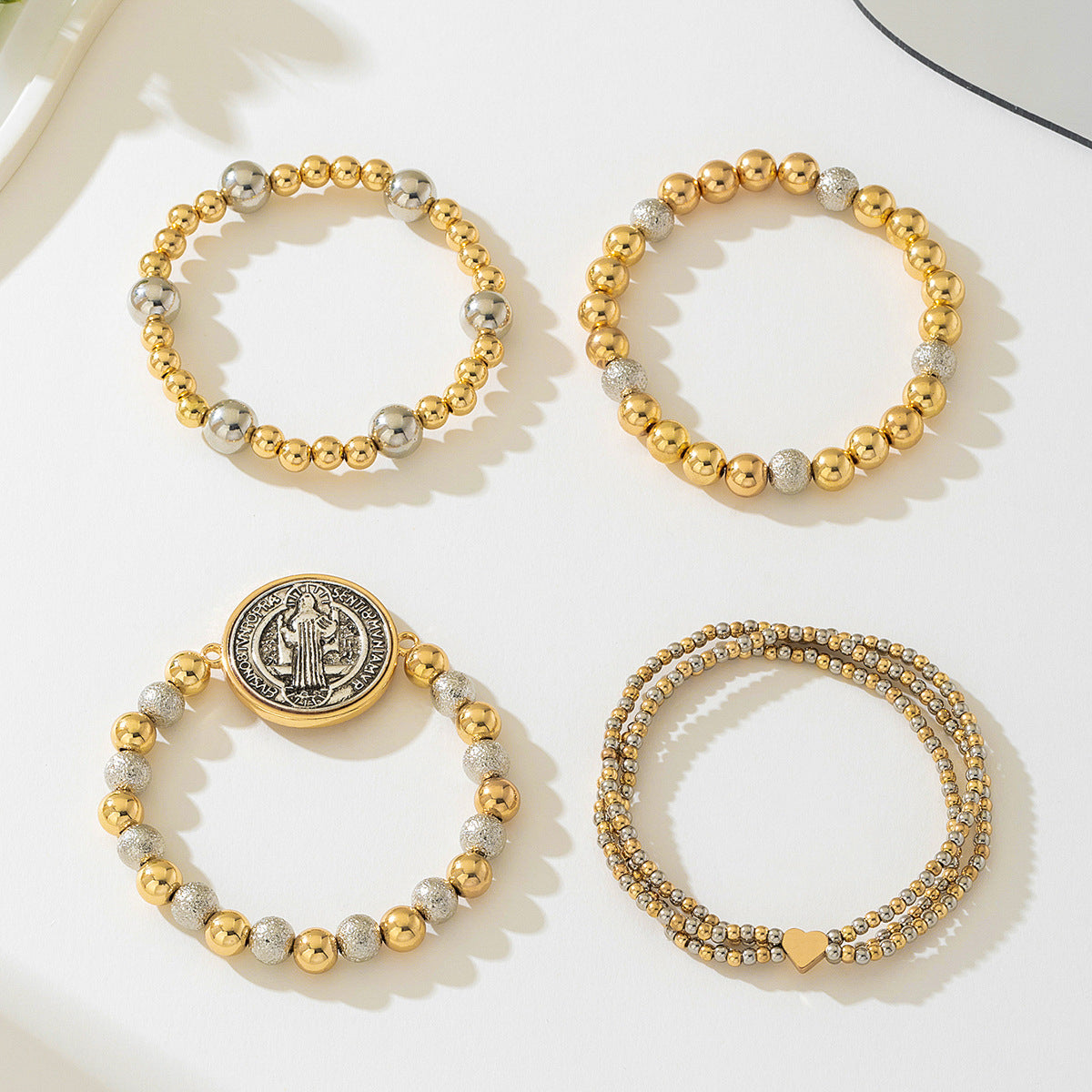 Planderful Vienna Verve Bracelet Set – Unique Gold Beaded Religious Design