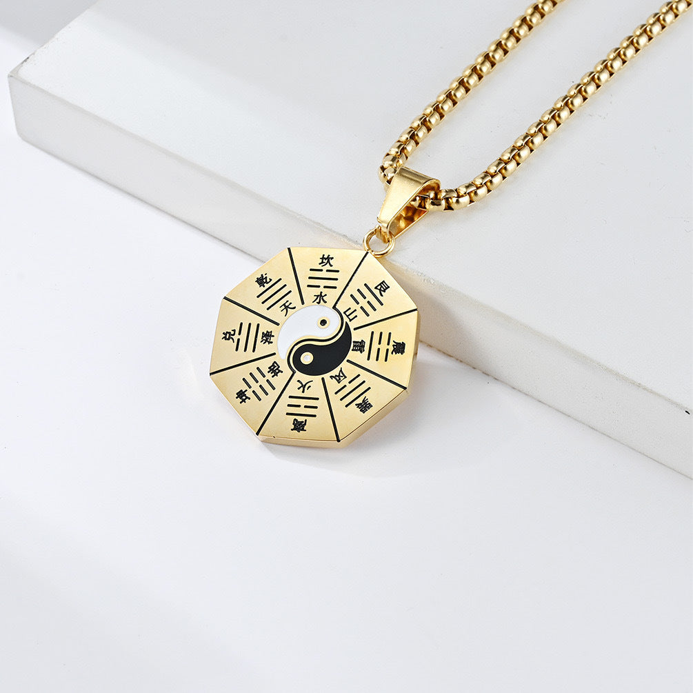 Planderful Taiji Bagua Diagram Necklace Retro Ethnic Style Titanium Steel Pendant For Travelers