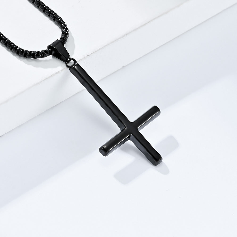 Steel Necklace - Statement Inverted Cross Pendant