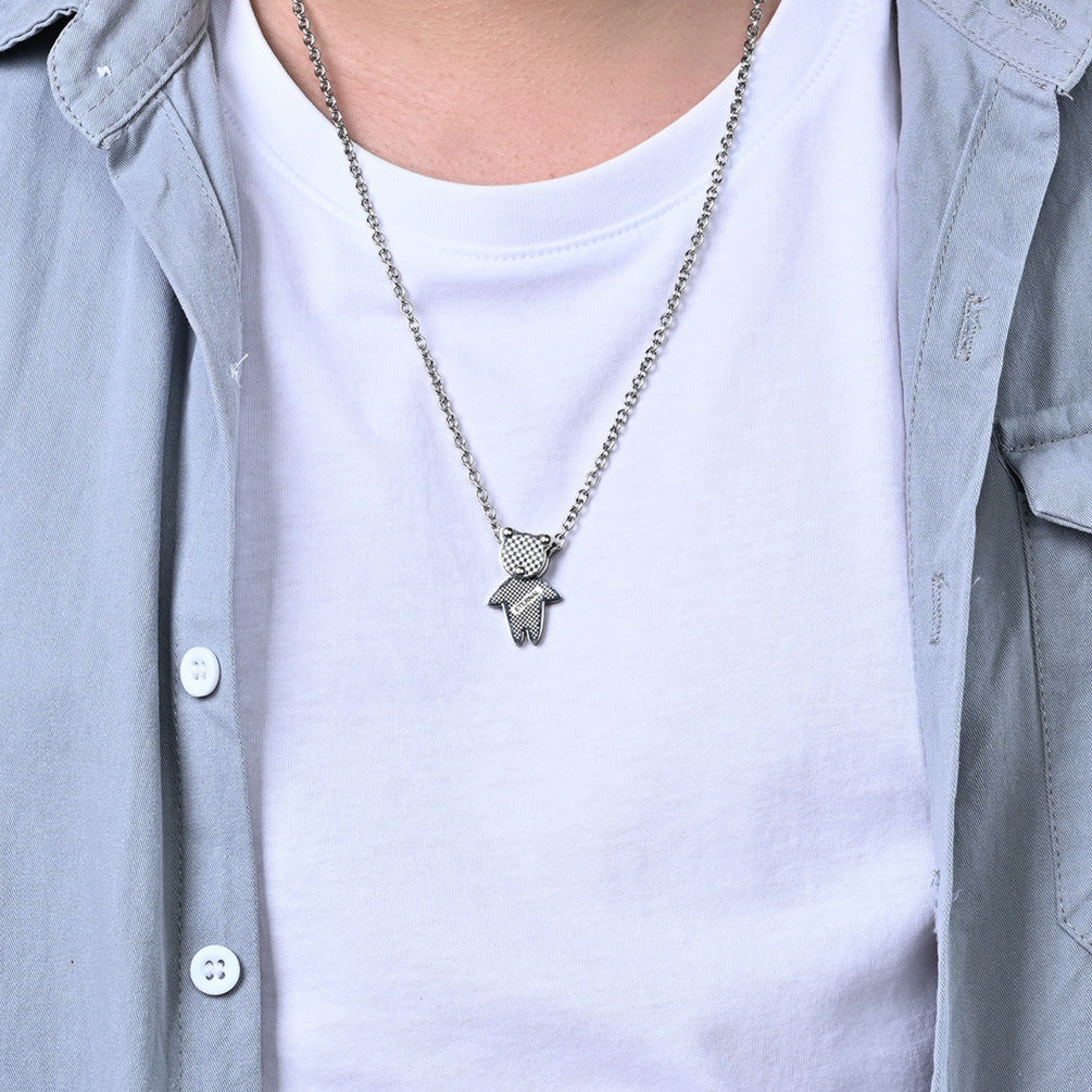 Harajuku Cold Wind Stainless Steel Bear Hipster Necklace
