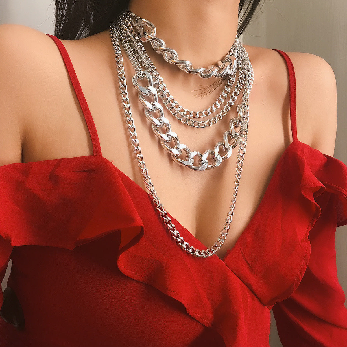 Punk Mixed-Chain Fringe Necklace Collection