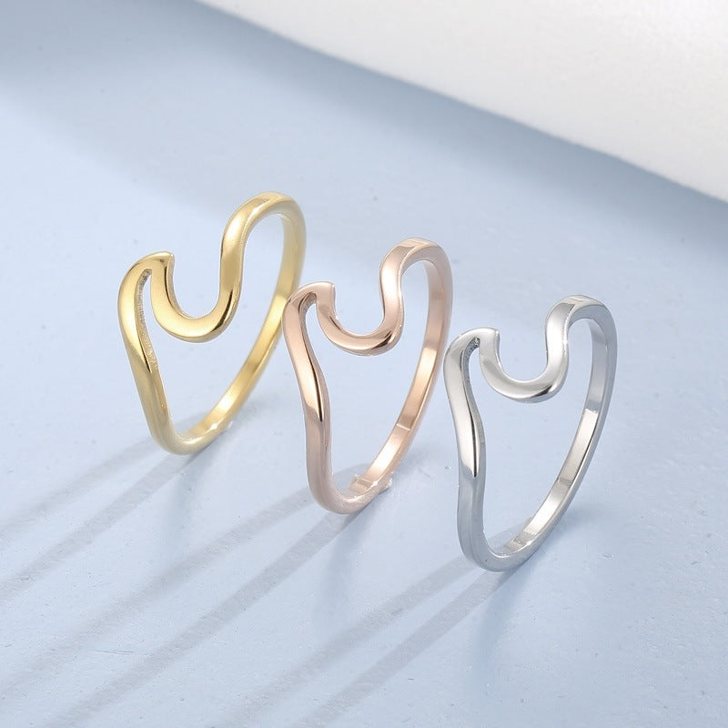 Minimalist Wind Wave V-Shaped Titanium Steel Ring, Niche Design Ring, Men's And Women'S