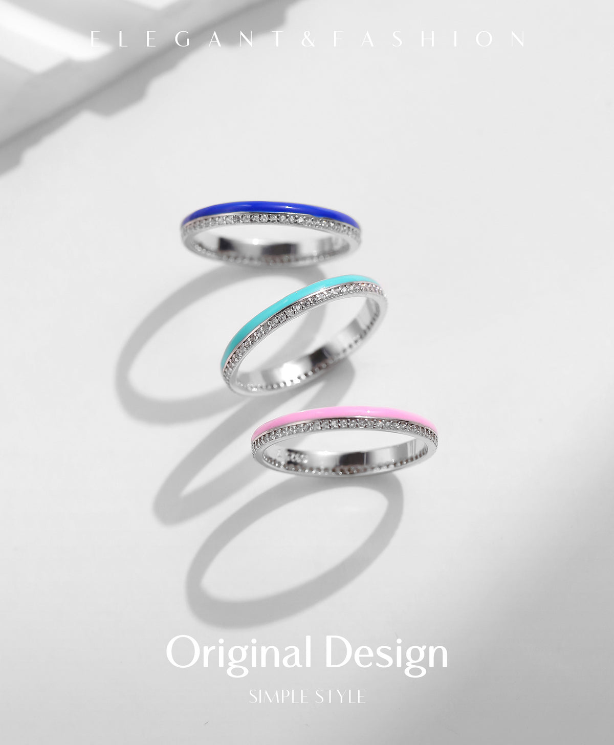 925 Sterling Silver Enamel Pavé Zircon Ring