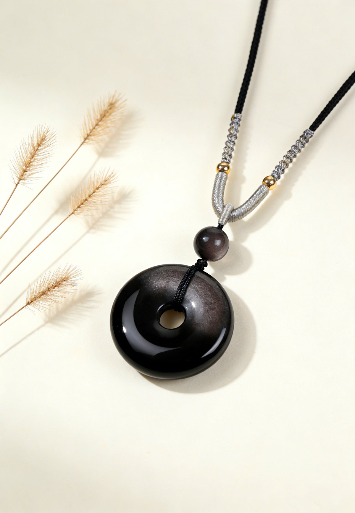 Rose Quartz Obsidian Crystal Peace Buckle Heart Pendant Necklace