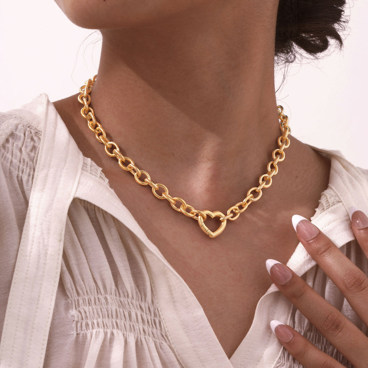 Ladies Titanium Steel – Stainless Steel Round Cross Chain Heart Buckle Necklace Bracelet