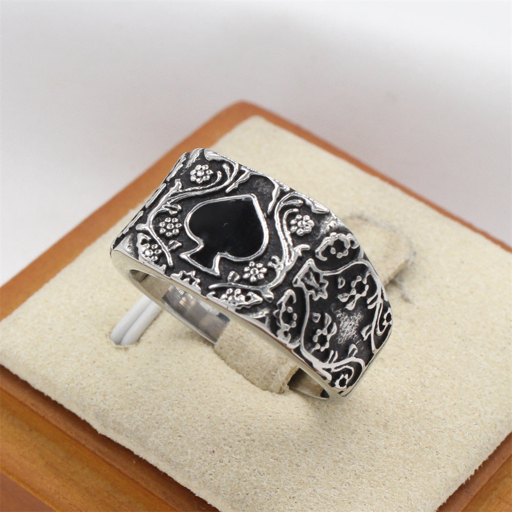 Planderful Titanium Steel Ring For Men Unisex Spade Retro