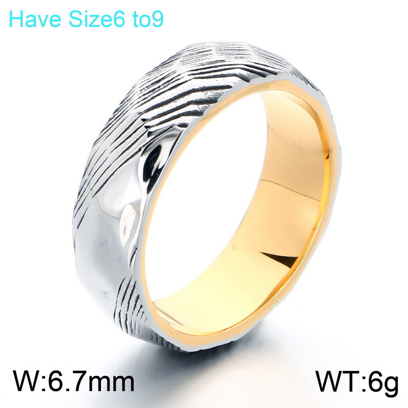 Trendy Retro Wavy Ring, Damascus Leather Steel Ring Stainless Steel Men's