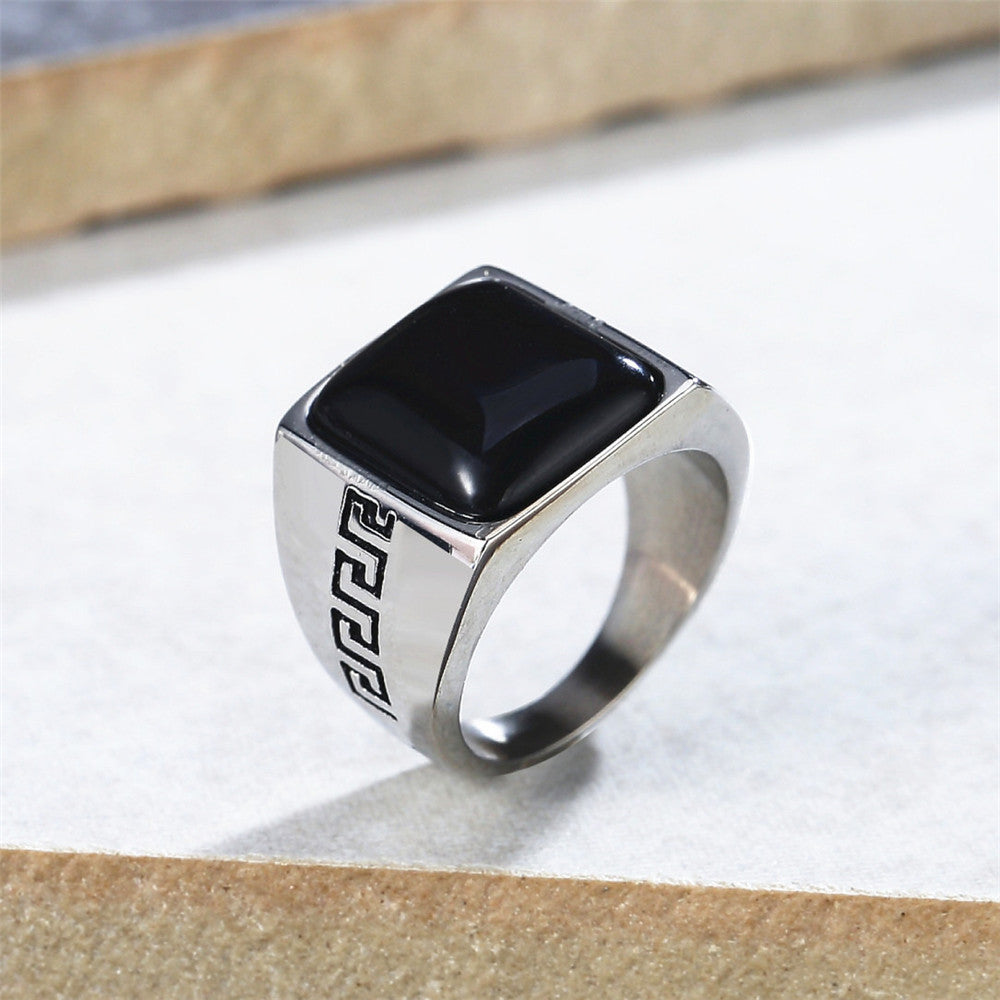 Planderful Titanium Steel Ring With Great Wall Pattern Unisex Retro Style Bold Statement Size 7 11