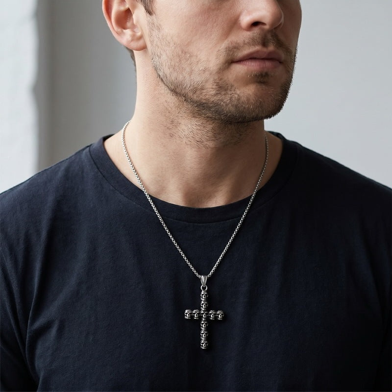 Halloween Diablo Skull Necklace Pendant Street Gothic Men's Stainless Steel Cross Pendant
