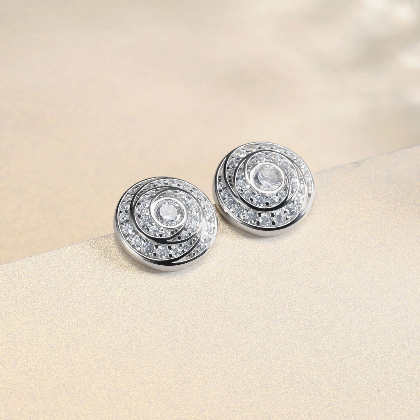 Circular Vortex Zircon Sterling Silver Stud Earrings