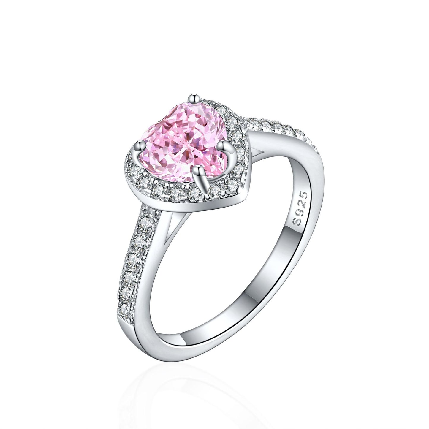 New 925 Sterling Silver 1ct Flame Ice Heart-Shaped Love Ring