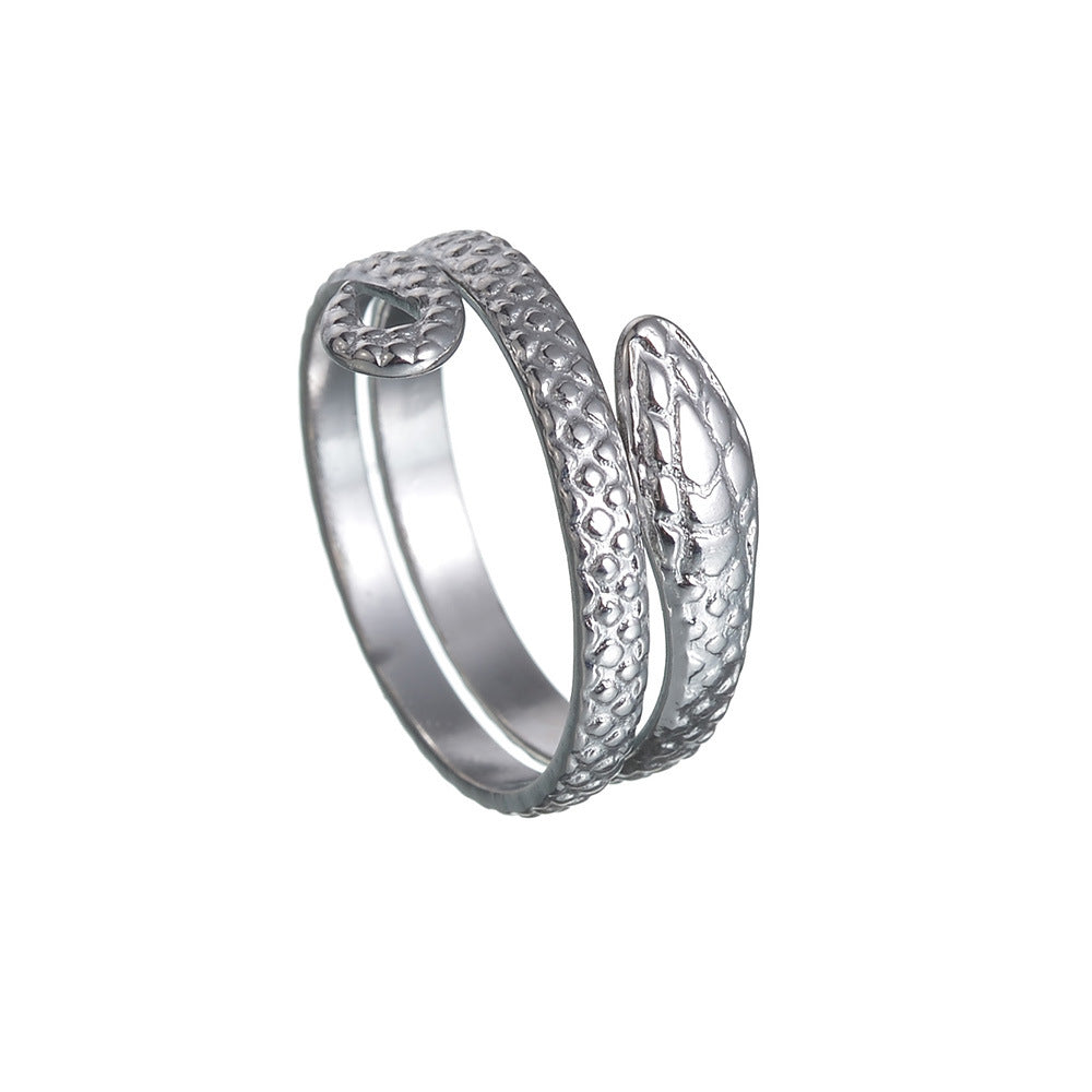 European and American Hisense Snake Shaped Titanium Steel Women's Ring - Adjustable Open Ring Accessory