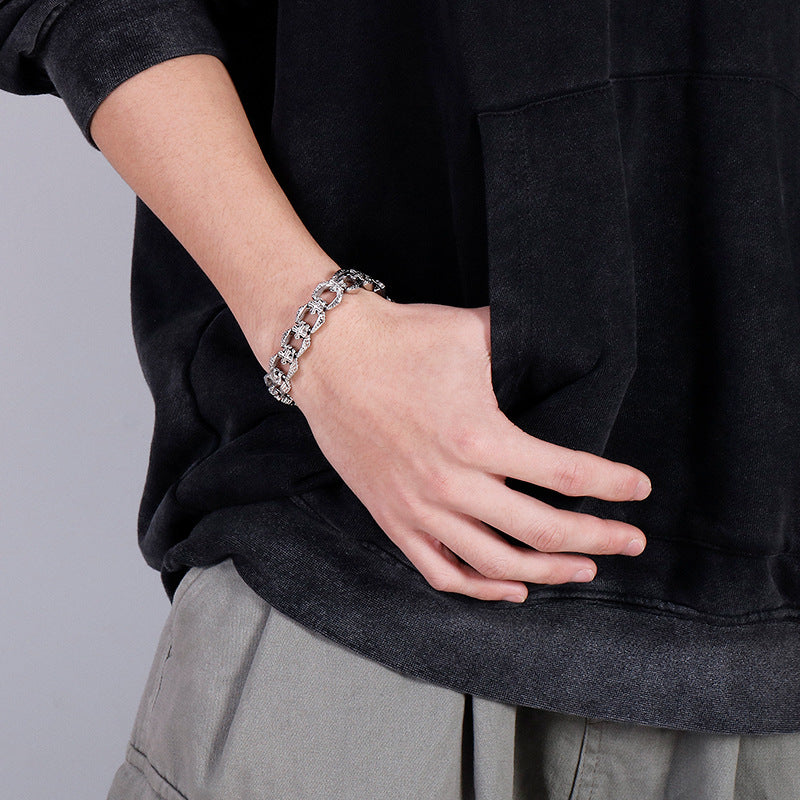 Punk Style Stainless Steel – Cross Flower Men's Titanium Steel Bracelet