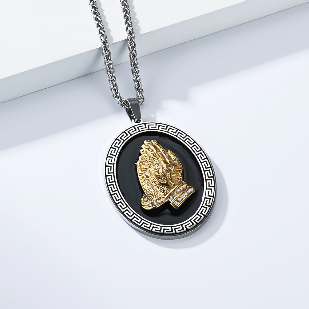 Planderful Prayer Hand Titanium Steel Pendant Unisex Necklace Protection Statement Hip Hop Street Style