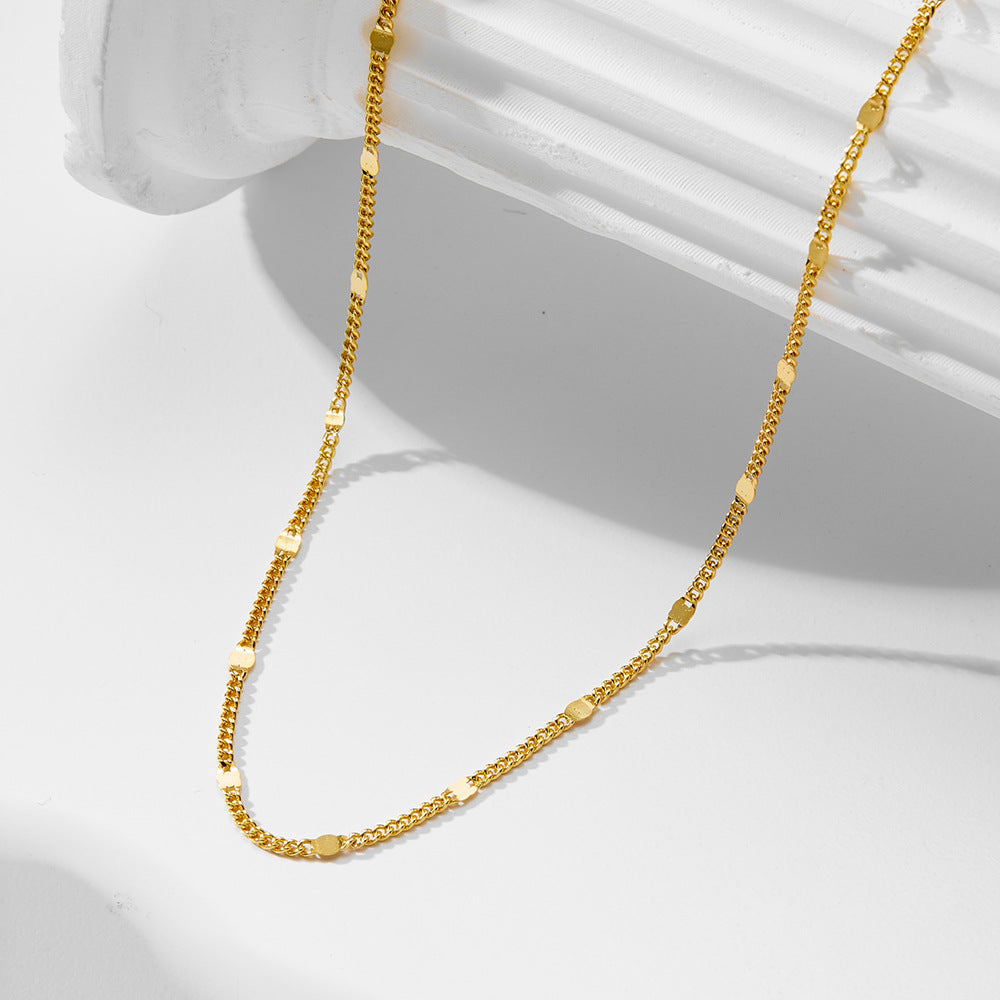 S925 Pure Silver Gold-Plated Plain Chain Necklace Clavicle Necklace, Style Versatile Basic Necklace