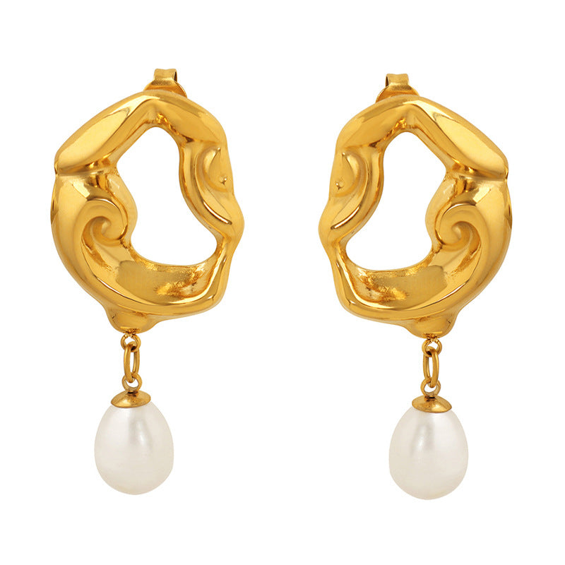 Planderful 18K Gold Plated Lava Pearl Women Earrings