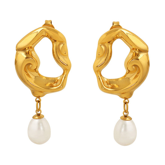 Planderful 18K Gold Plated Lava Pearl Women Earrings