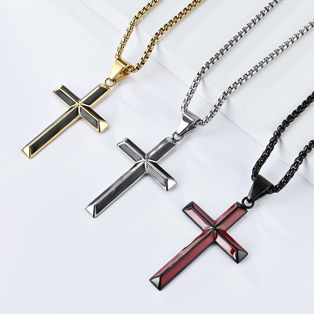 Stainless Steel Dripping Slant Cross Necklace for Men