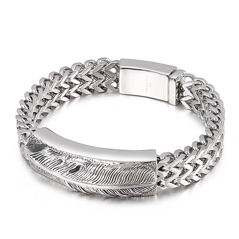 Hip-Hop Style Feather Cross Men's Titanium Bracelet