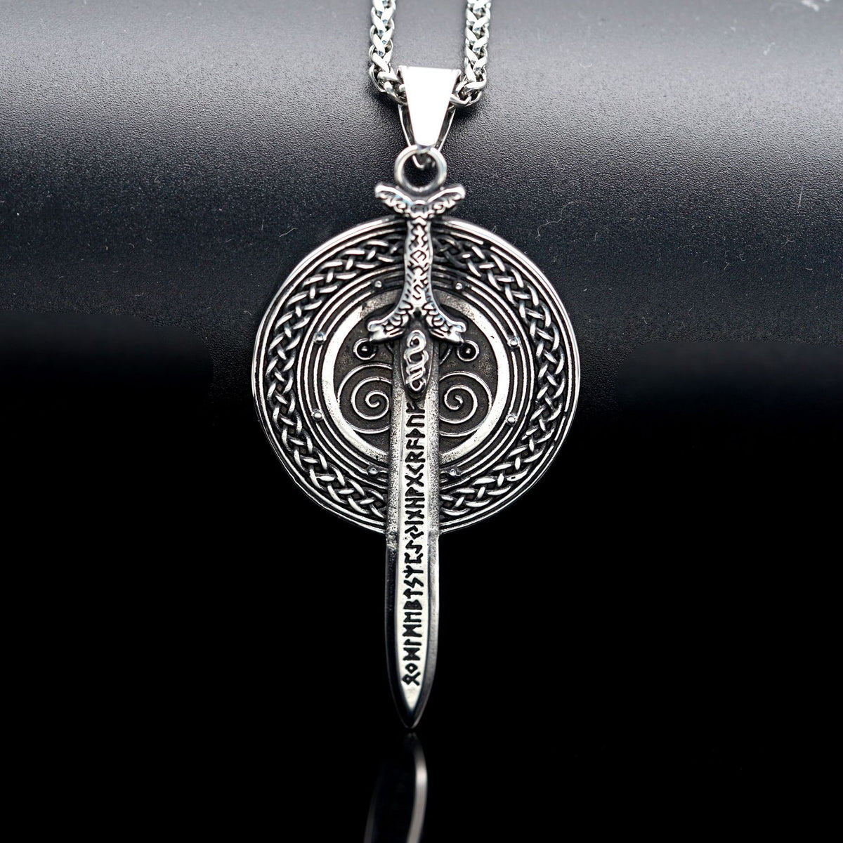 Steel Necklace Vintage Viking Warrior Sword Shield Pendant For Men Everyday Wear Gift Planderful