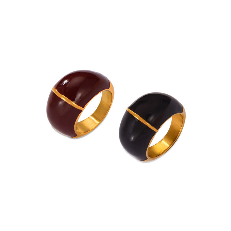 Golden Geometric Design Titanium Steel Ring with Dripping Oil Detail