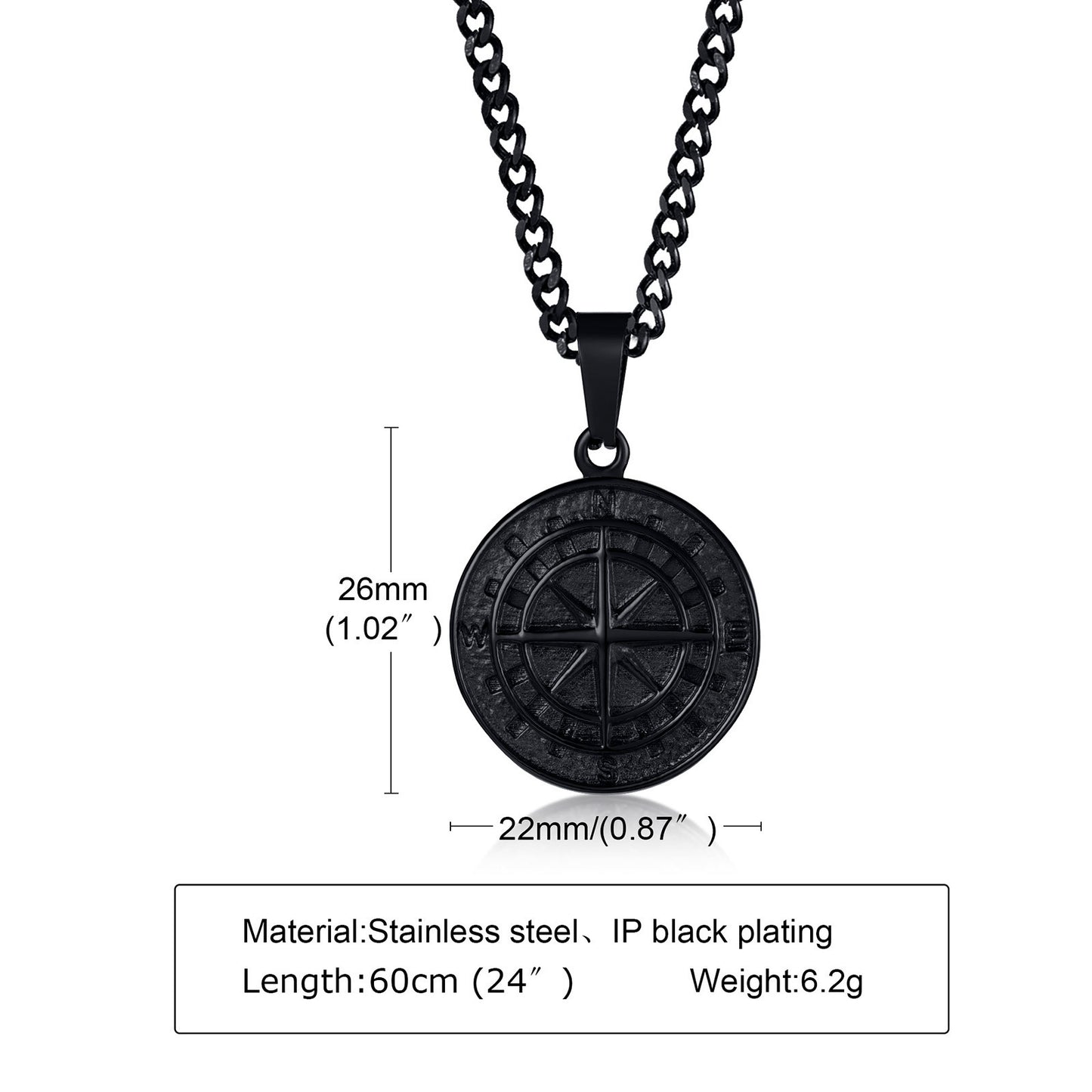 Stainless Steel Compass Pendant Gold Coin Compass Necklace