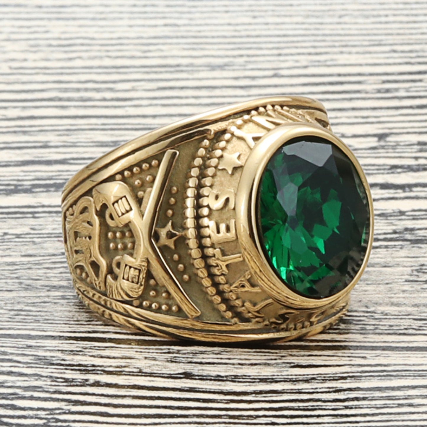 Trendy Multi-Color Gemstone Letter Ring for Men – Retro Titanium Steel Punk Style