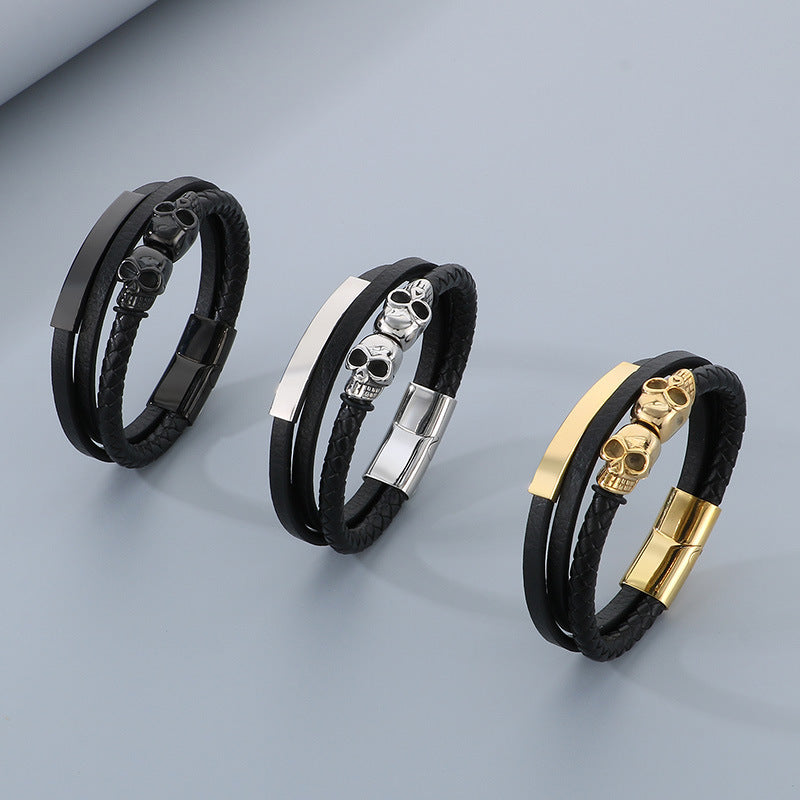 Planderful Mens Stainless Steel Skull Buckle Bracelet