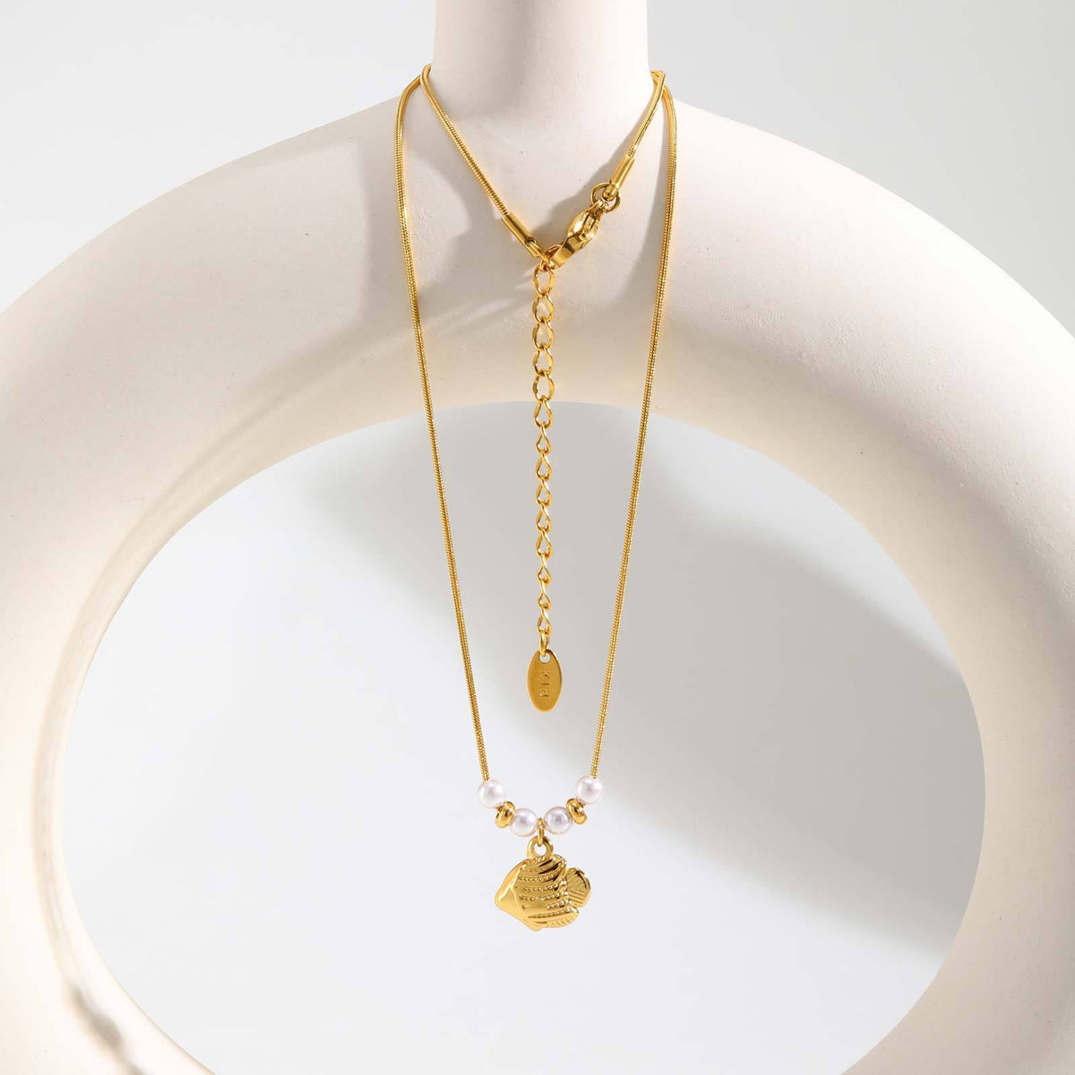 Gold Fish Pendant Necklace with Pearl Accents
