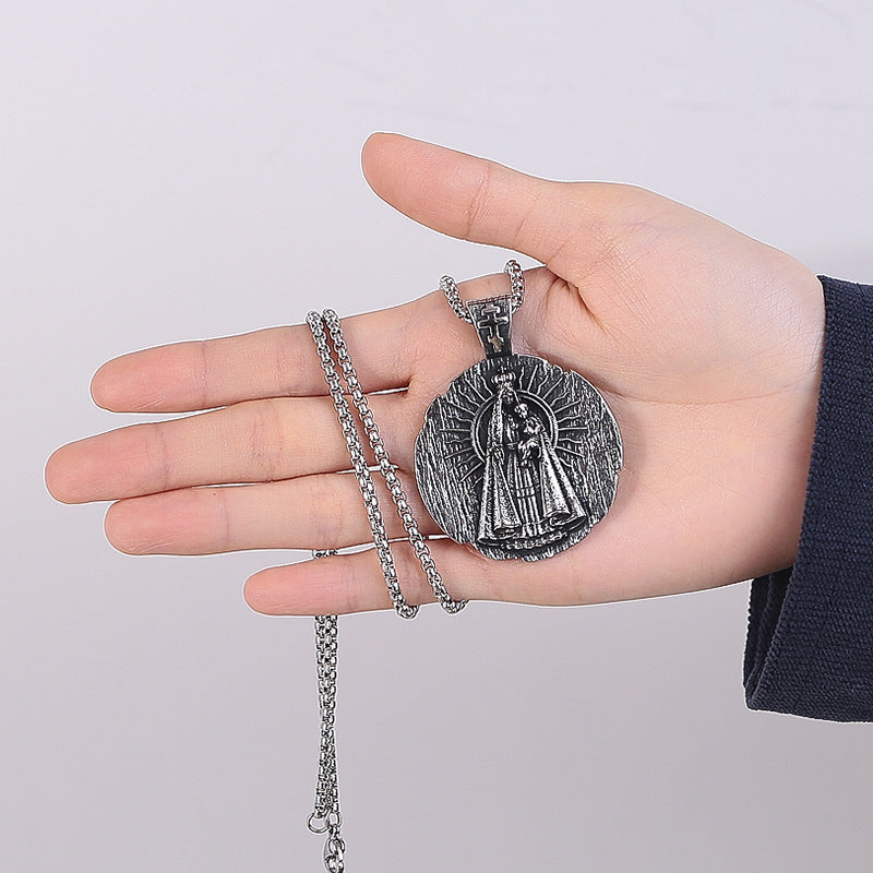 Steel Necklace - Vintage Virgin Mary Pendant