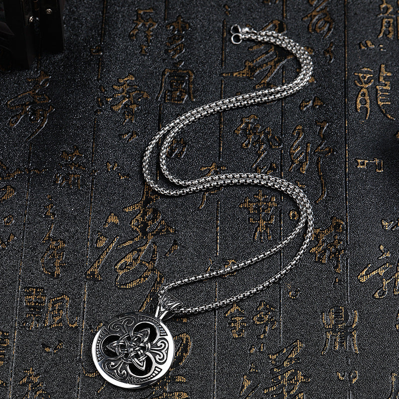 Steel Necklace – Vintage Mens Irish Knot Pendant With Concentric Round Tag Chain