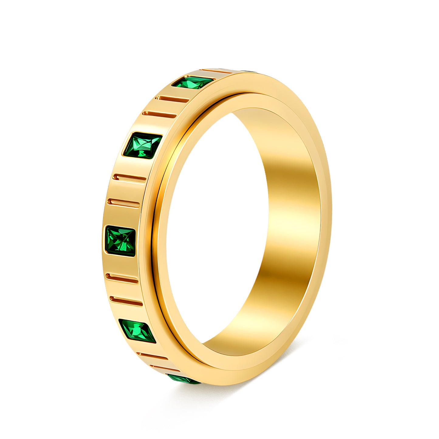 Planderful Everyday Genie Green Zircon Stainless Steel Decompression Ring For Women And Men Light Luxury