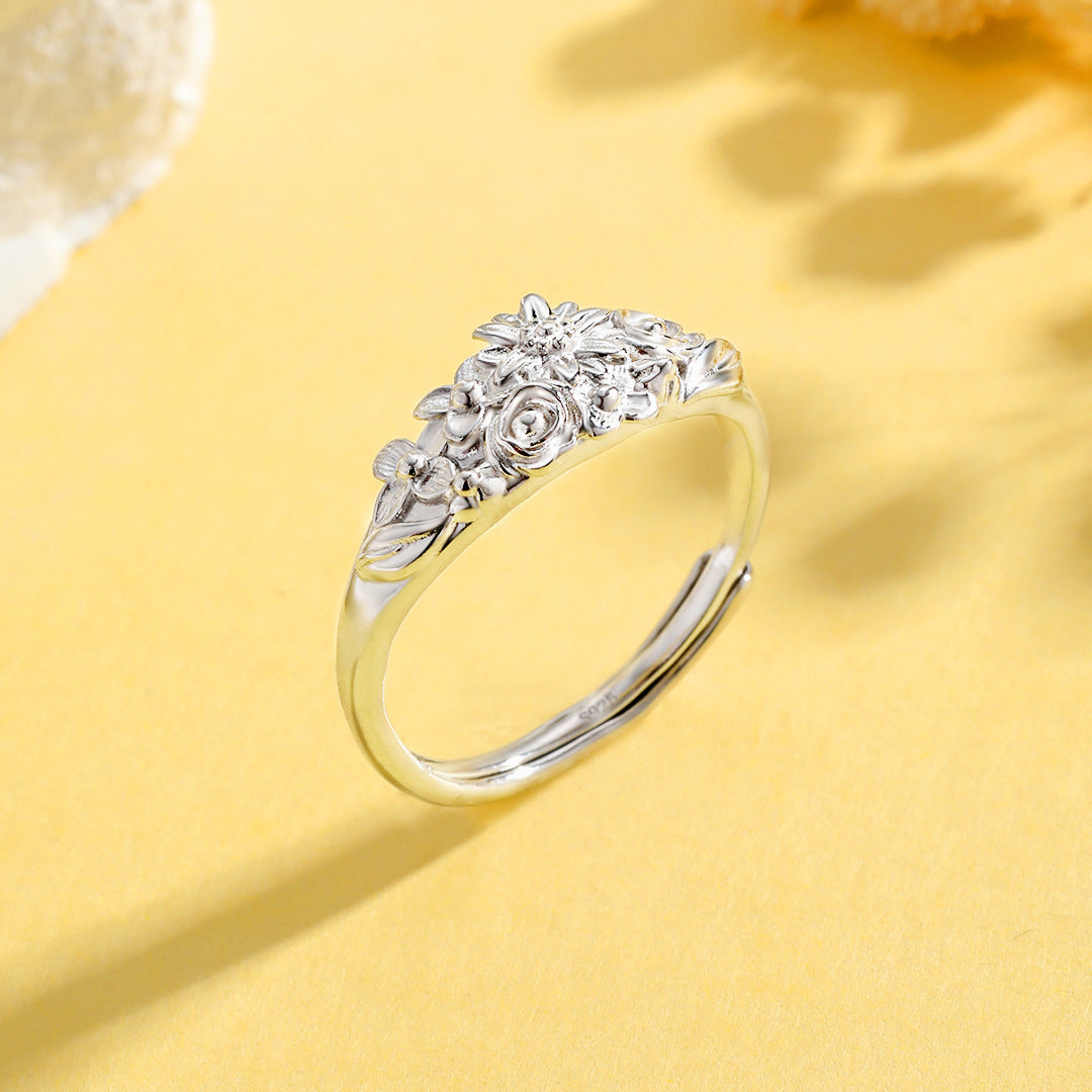 Guofeng S925 Sterling Silver Flowering Ring – Elegant Retro Open Design