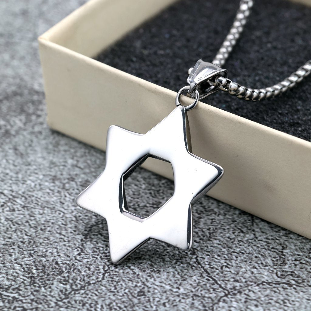 Planderful Hexagram Pendant Necklace Unisex Retro Stainless Steel Single-Sided Jewelry For Men And Women