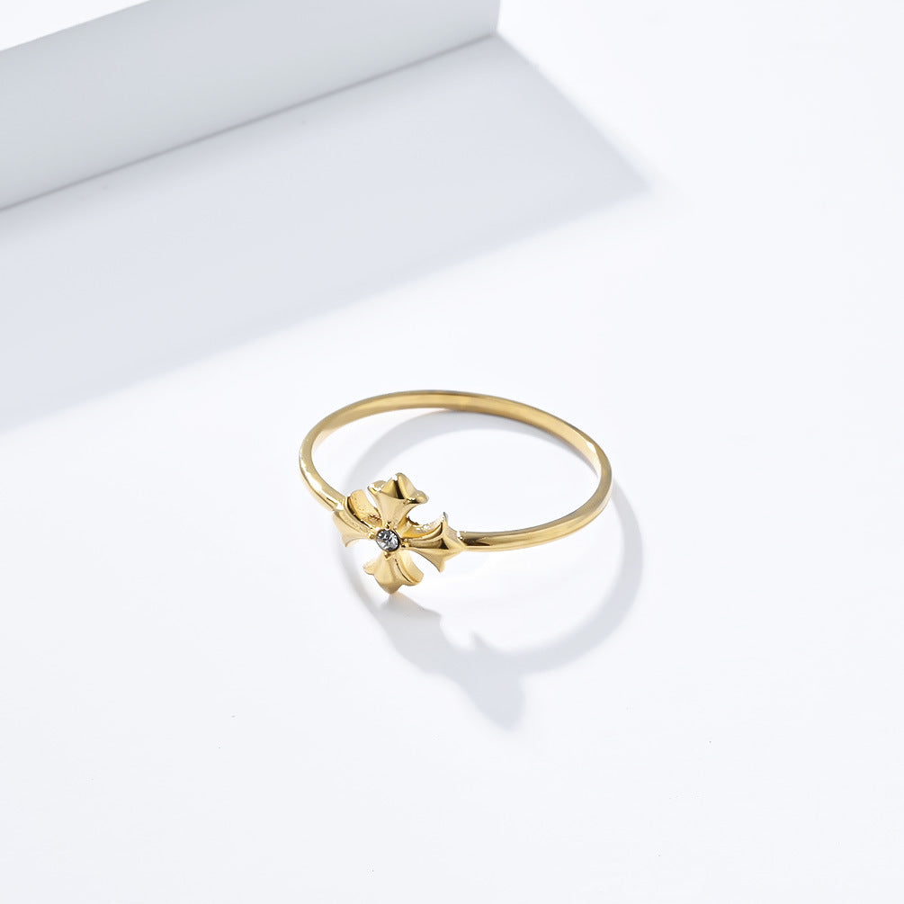 Planderful Everyday Genie Cross Flower Stainless Steel Ring For Women Lightweight Luxury Fashion Jewelry