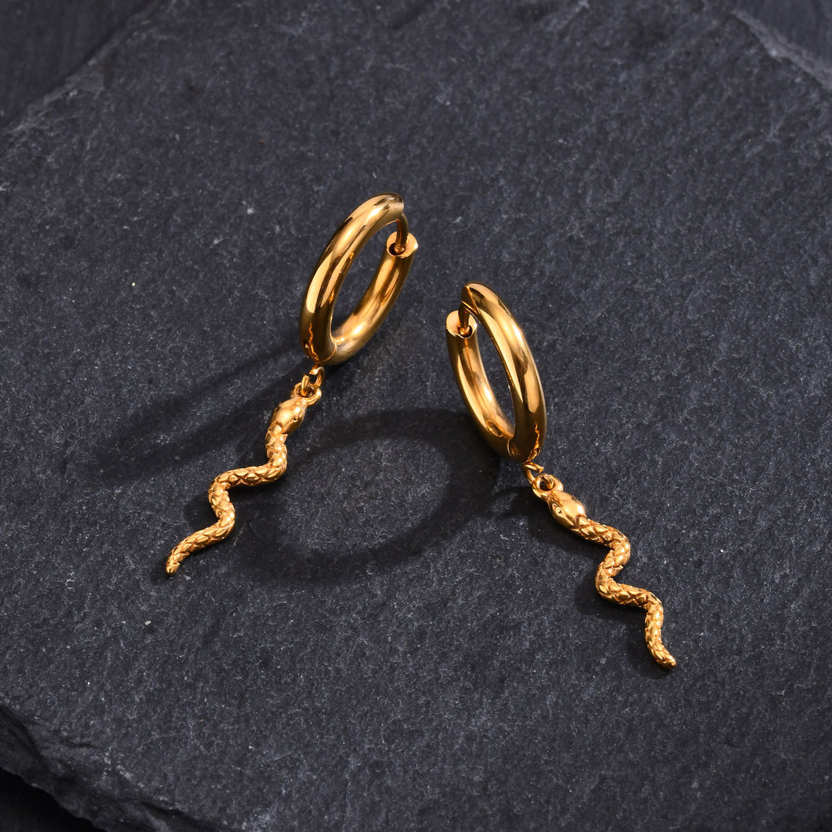 Gold-Tone Snake Charm Hoop Earring — Single