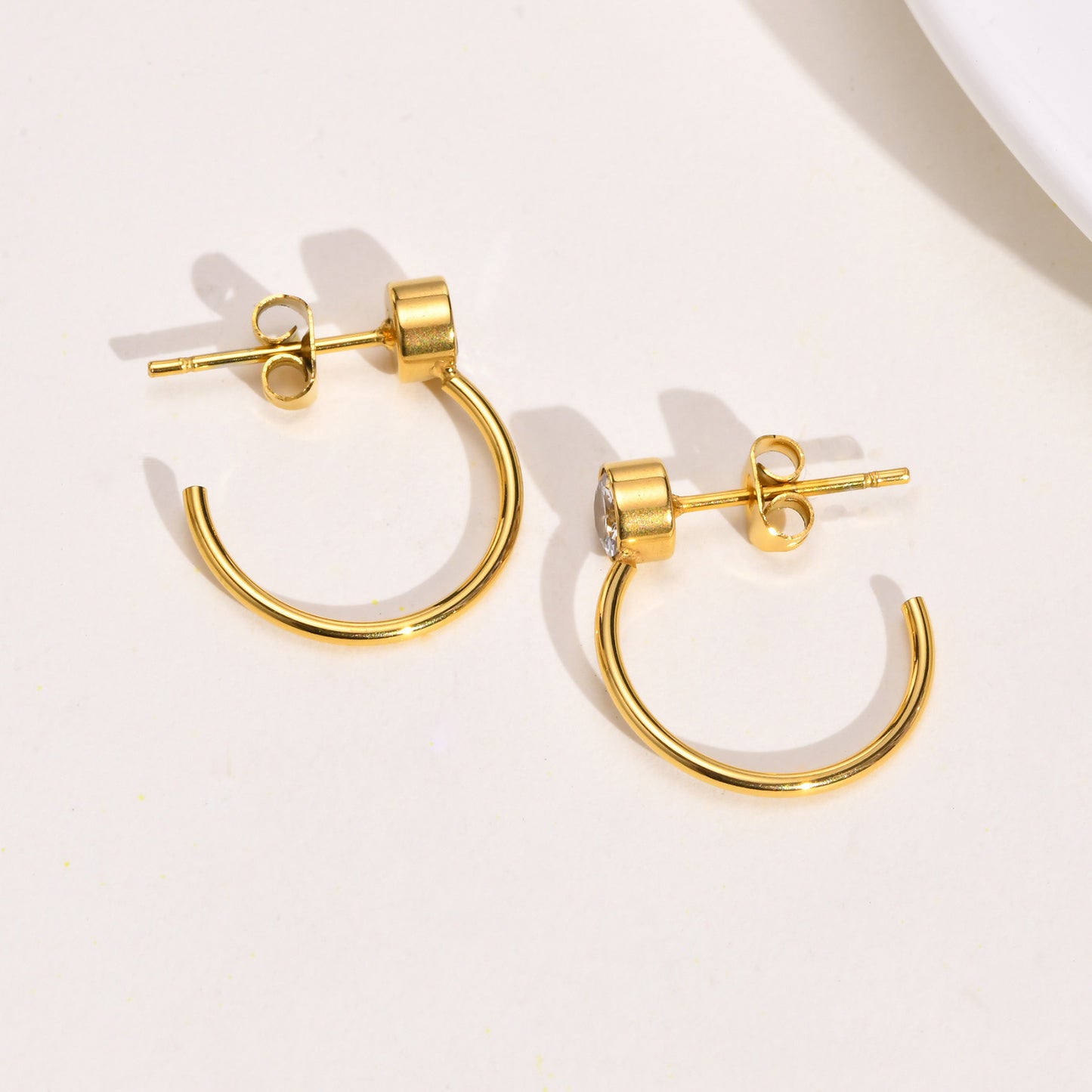 Stainless Steel Ladies Simple Versatile Zircon Earrings Gold
