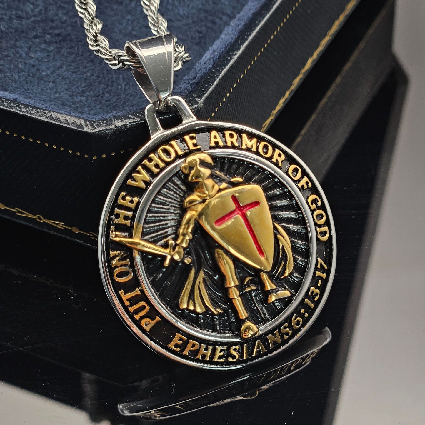 Planderful Red Cross Shield Templar Necklace Titanium Steel Gold Plated Epoxy Pendant Unisex Protection Statement